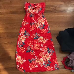 Red floral maxi dress